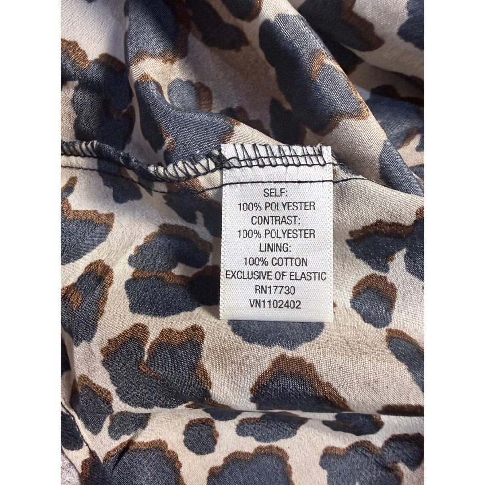 Xhilaration Leopard Print High-Low Dress Medium Tan Black Mesh Trim Smocked Back - Picture 3 of 6